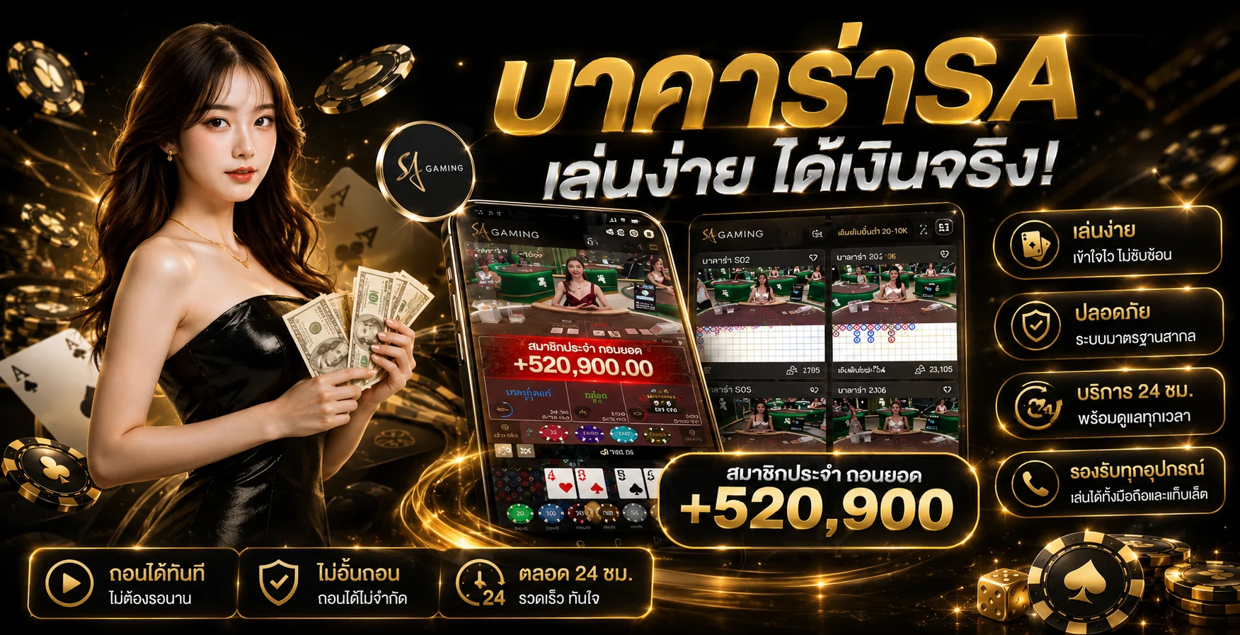 คาสิโนออนไลน์ TOPASIAGAME บาคาร่าสด รูเล็ต เสือมังกร ถ่ายทอดจริง 24 ชม.